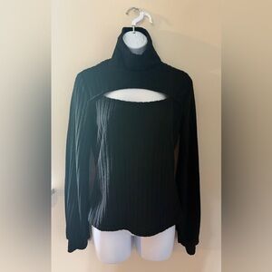 SHEIN Black Ribbed Turtleneck Cutout Sweater